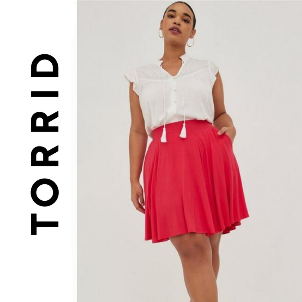 Torrid Hot Pink Super Soft Knit Mini Jersey Skater Skirt Pockets Size 1